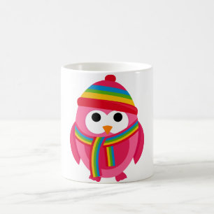 Owl Owls Bird Pink Scarf Winter Hat Colourful Cute Coffee Mug