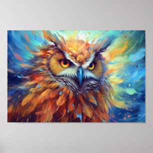 Owl Painting Abstract Art Colorful Watercolor Poster
