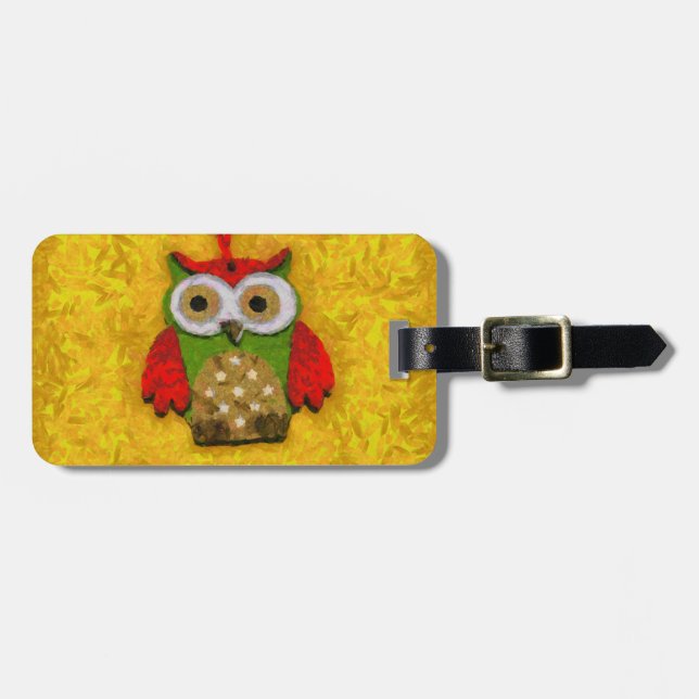 Owl painting luggage tag (Front Horizontal)