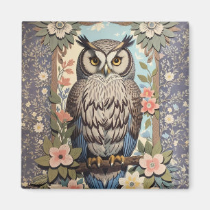 Owl Pastel Floral William Morris Inspired Magnet