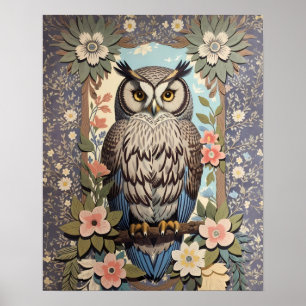 Owl Pastel Floral William Morris Inspired Poster