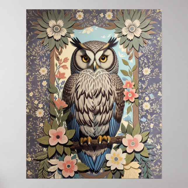 Owl Pastel Floral William Morris Inspired Poster (Front)