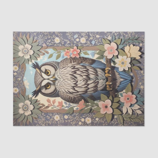 Owl Pastel Floral William Morris Inspired Tissue Paper (Front)