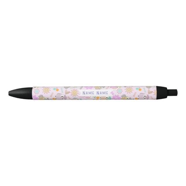 Owl Pastel Pink   Black Ink Pen (Front)