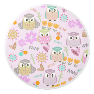 Owl Pastel Pink Ceramic Knob