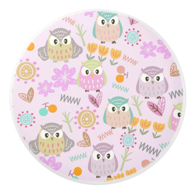 Owl Pastel Pink   Ceramic Knob (Front)