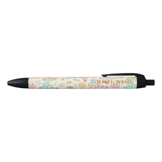 Owl Pastel Yellow   Black Ink Pen (Top)