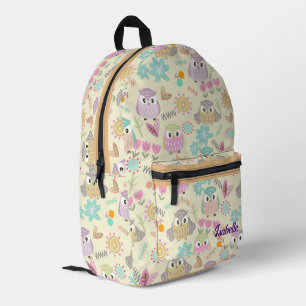 Owl Pastel Yellow Printed Backpack