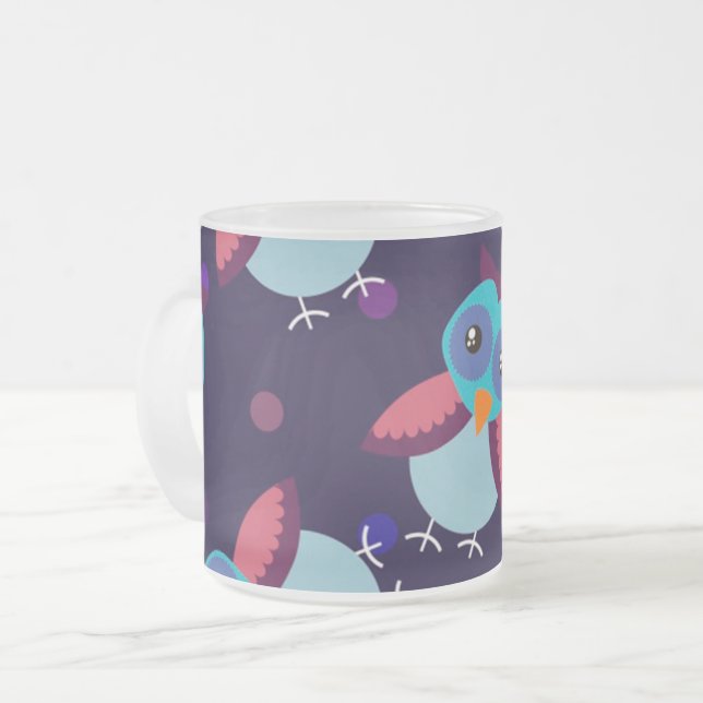 owl pattern background frosted glass coffee mug (Front Left)