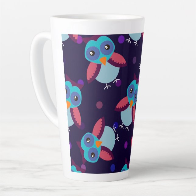owl pattern background latte mug (Left Angle)