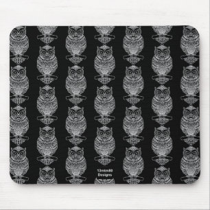 Owl (pattern black) - Mouse Pad