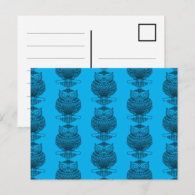 Owl (pattern blue) - Postcard (Front/Back)