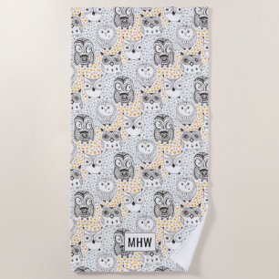 Owl Pattern custom monogram beach towel