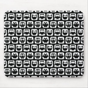 Owl Pattern in Black and White Mouse Mat