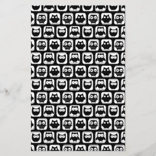 Owl Pattern in Black and White Stationery