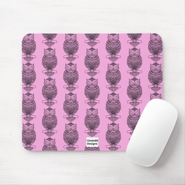Owl (pattern pink) - Mouse Pad (With Mouse)
