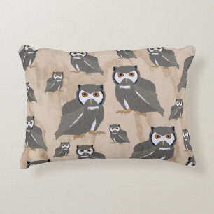 Owl Pattern & Rustic Wood Decorative Cushion