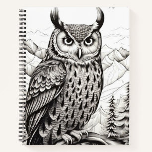 Owl Peaceful Nature Prairie Sketch Drawing Style Notebook