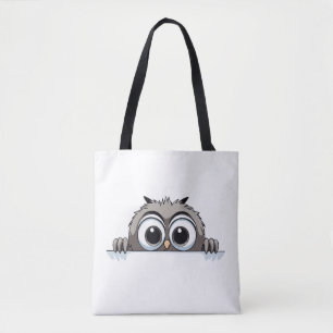Owl Peeking Cute Adorable Funny Animal Cartoon Art Tote Bag