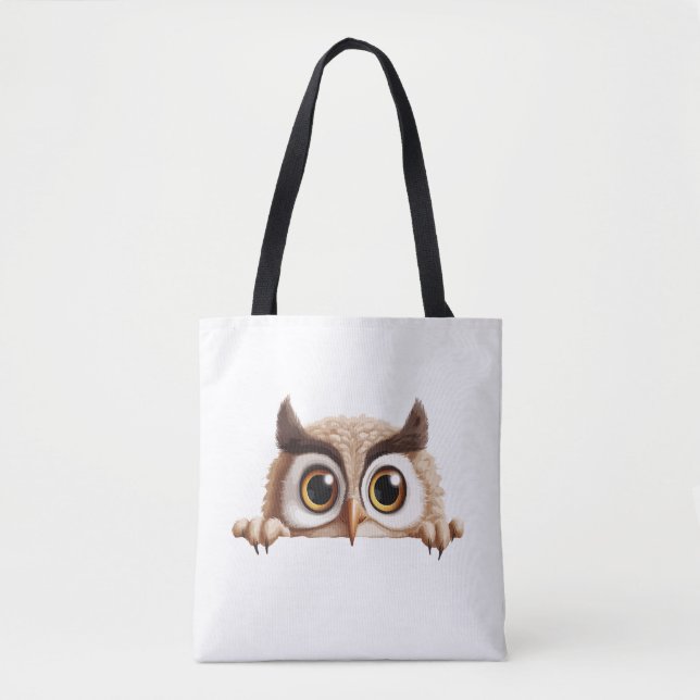Owl Peeking Cute Adorable Funny Animal Cartoon Art Tote Bag (Front)