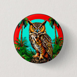 Owl perched on a rock 3 cm round badge
