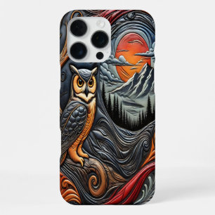 Owl Perched on the Tree Under a Red Moonlight iPhone 16 Pro Max Case