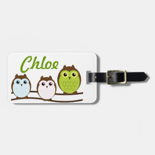 Owl Personalise Monogram Kids Teen Luggage Tag
