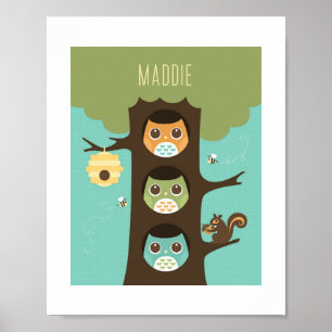 Owl Personalised Nursery Poster Print