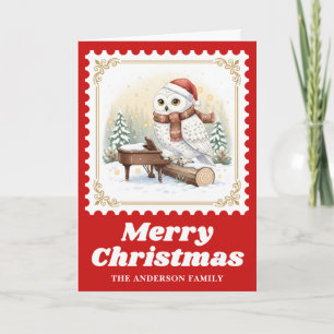 Owl Piano Retro Postage Stamp Christmas Music Holiday Card