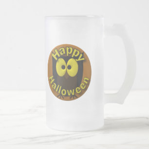 Owl Picture Frosted Glass Beer Mug