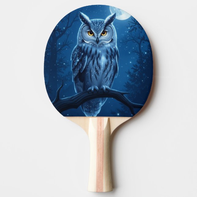 Owl Ping Pong Paddle on a Cold Moonlit Night (Front)