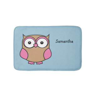 Owl Pink and Tan Personalised Bath Mat