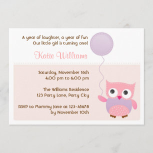 Owl (Pink) Birthday Party Invitation for Girls