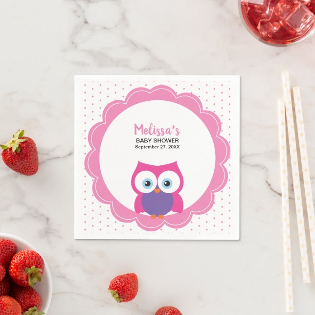 Owl Pink Girl Sweet Adorable Expressive Eyes Napkin (Insitu)