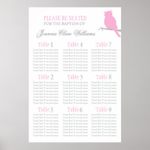 Owl pink grey event seating table plan 1-9 poster