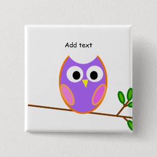 Owl: Pink & Purple Owl 15 Cm Square Badge