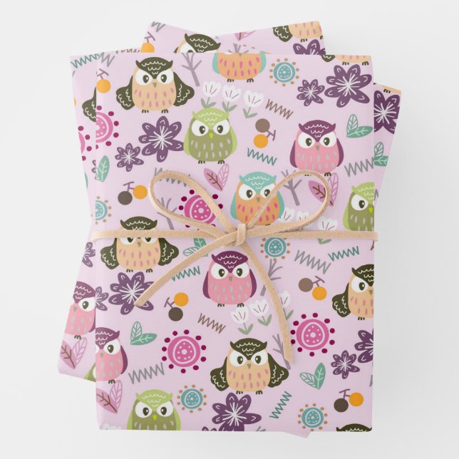 Owl Pink  Wrapping Paper (In situ)