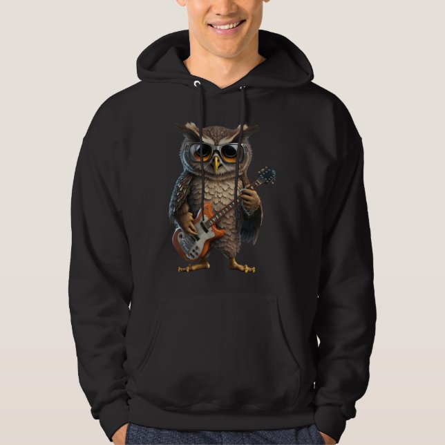 Owl Playing Electric Guitar  Animal Owl  Guitar Hoodie (Front)