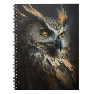 Owl Portrait Animal Nature Wildlife Dark Painting Notebook
