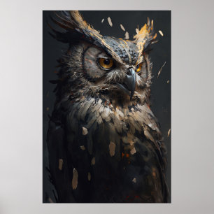 Owl Portrait Animal Nature Wildlife Dark Painting Poster