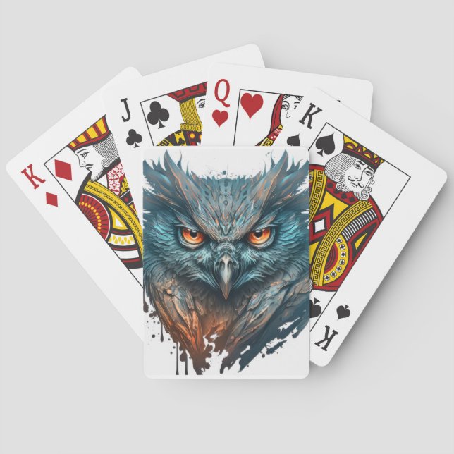 Owl Portrait Animal Painting Wildlife Outdoors Art Playing Cards (Back)