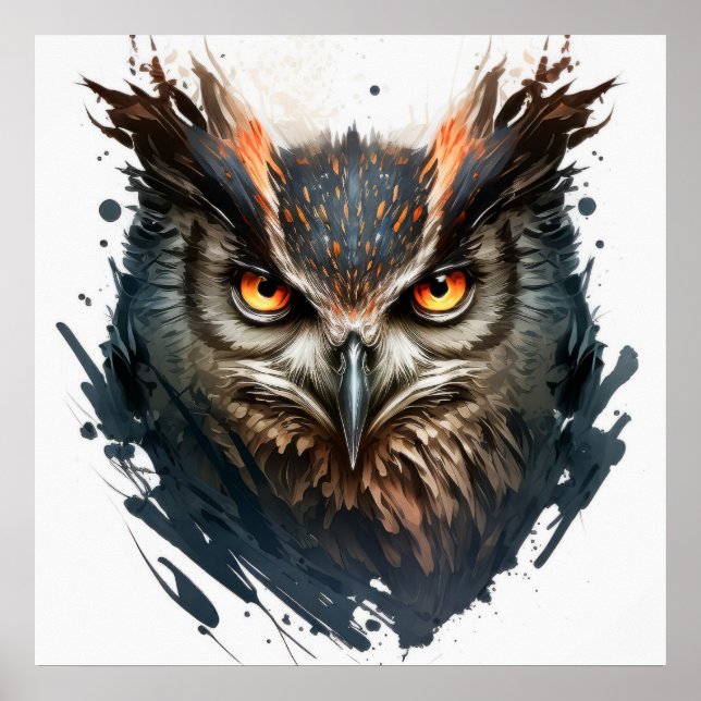 Owl Portrait Animal Painting Wildlife Outdoors Art Poster (Front)