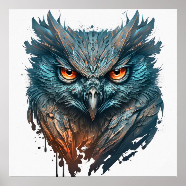 Owl Portrait Animal Painting Wildlife Outdoors Art Poster (Front)