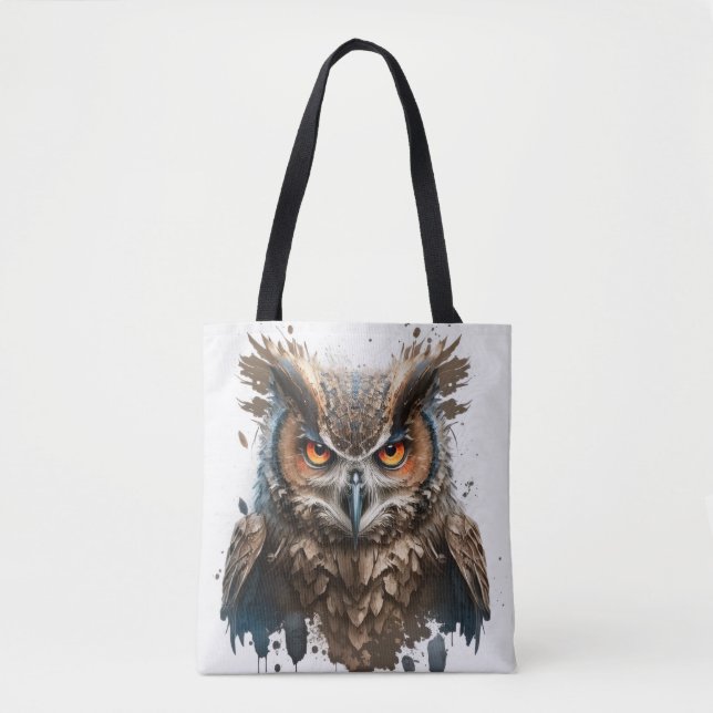 Owl Portrait Animal Painting Wildlife Outdoors Art Tote Bag (Front)