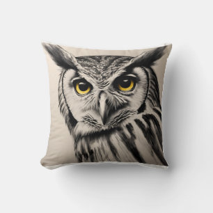 Owl portrait- charcoal sketch cushion