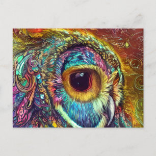 Owl Portrait Fractal Watercolor Postcard