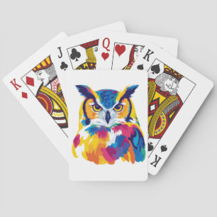 Owl Portrait Illustration Watercolour Painting Playing Cards