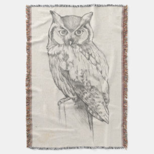 Owl Portrait - Sketch Throw Blanket