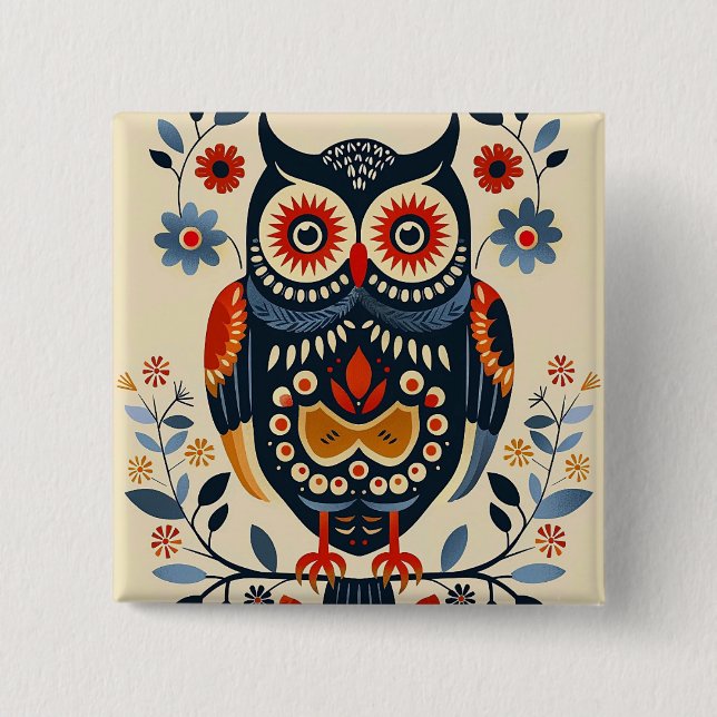 Owl Poster 15 Cm Square Badge (Front)