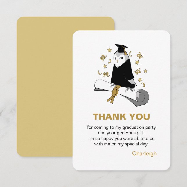 Owl Preschool / Kindergarten Graduation Thank You Card (Front/Back)